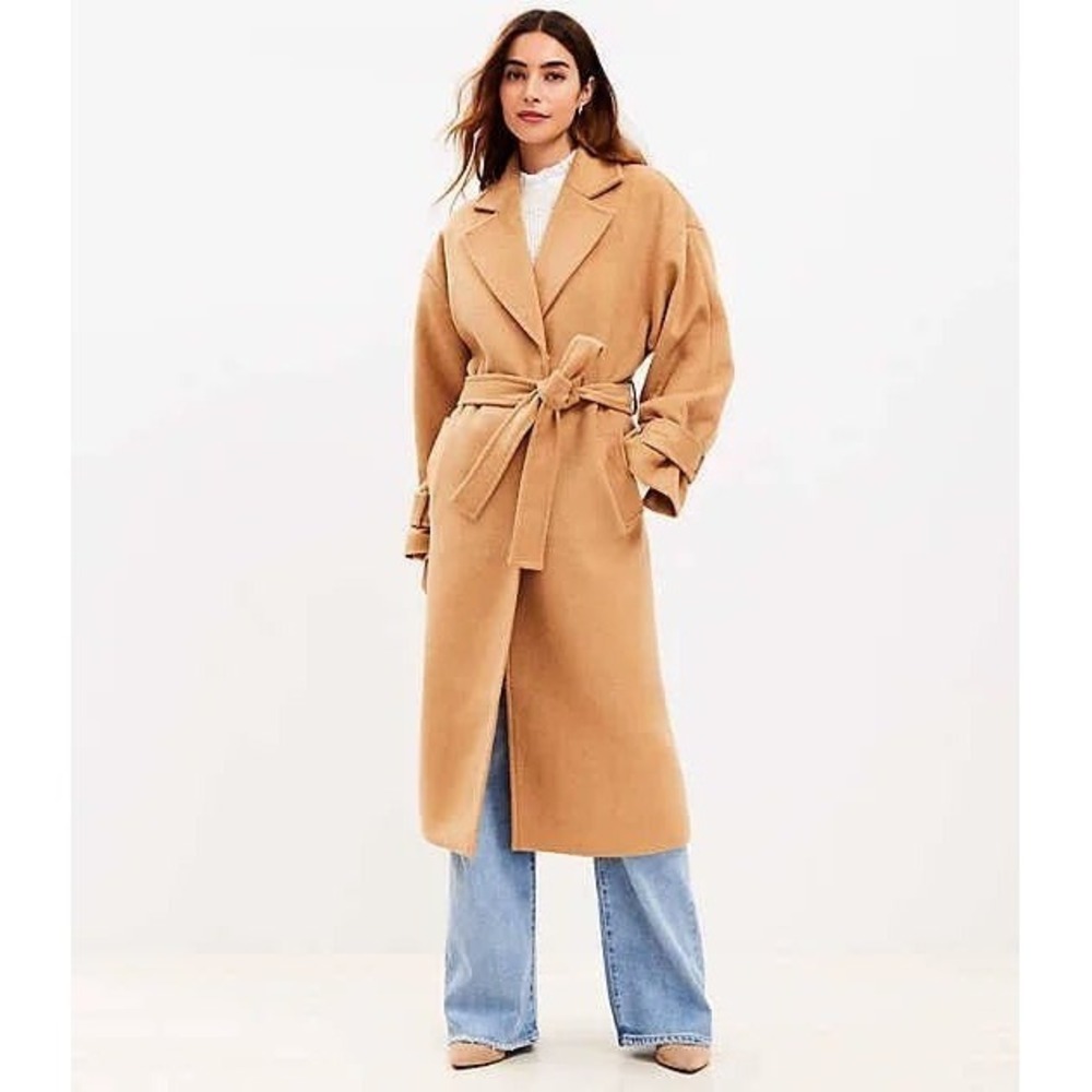 LOFT Camel Tie-Waist Long Trench Coat